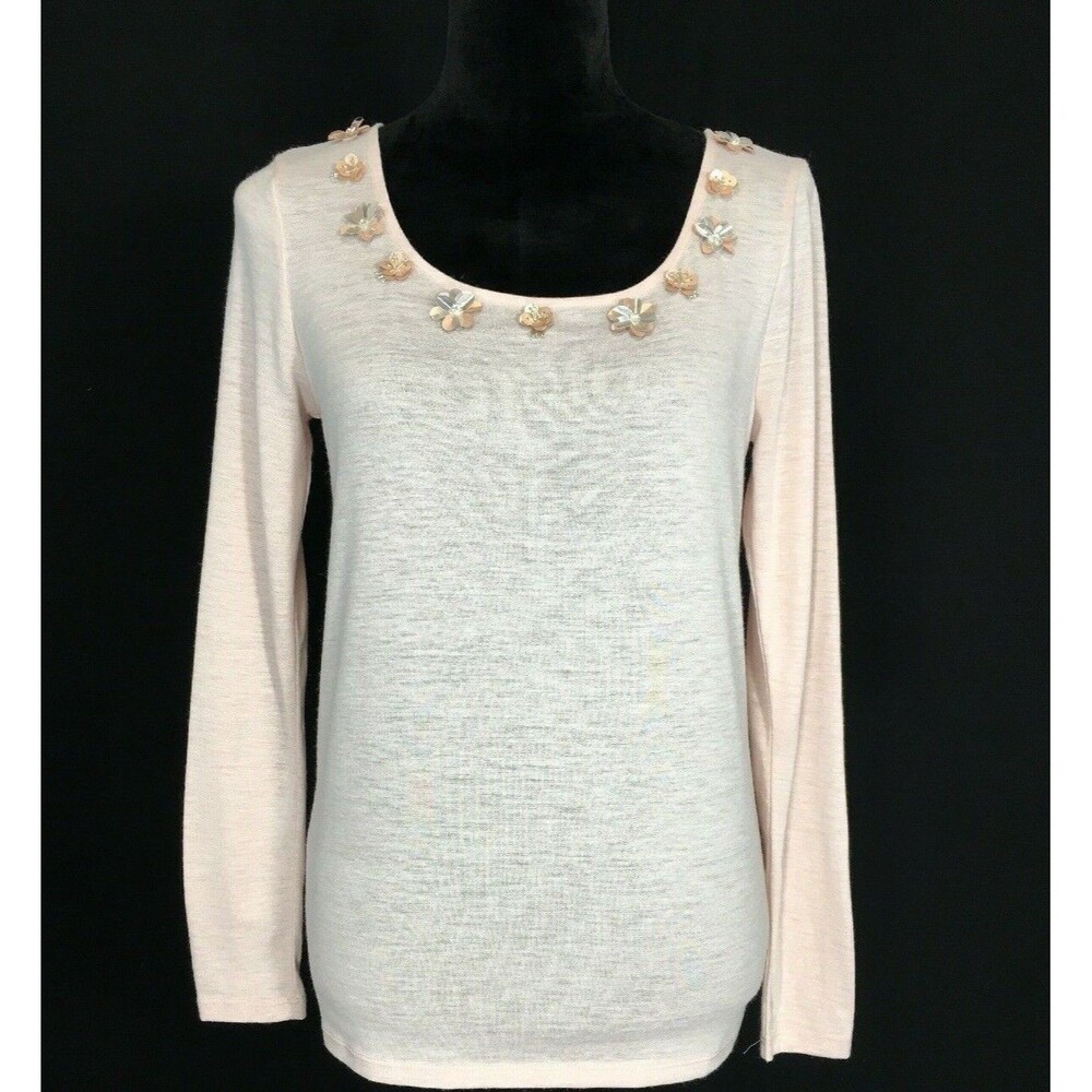 Ann Taylor Factory Sweater XS Blush‎ Pink Lightweight Top Long Sl Embellish